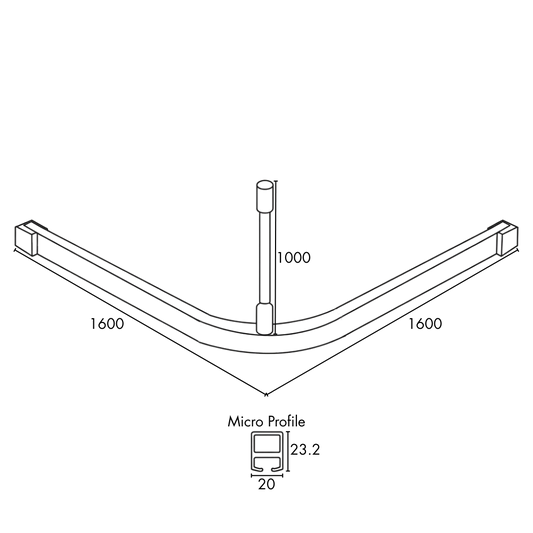 Shower Curtain Track 'L' Shaped - 1600mm x 1600mm - 1 Track