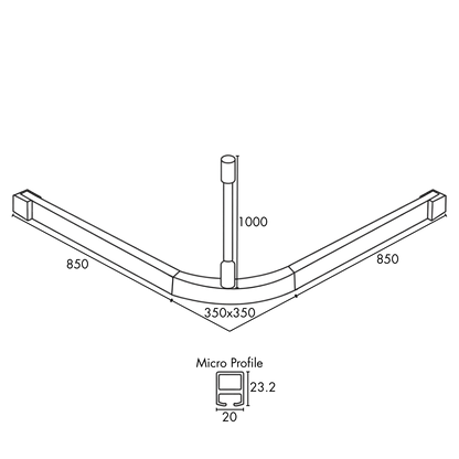 Modular Micro Shower Curtain Track 'L' Shaped - 1200mm x 1200mm - 1 Track
