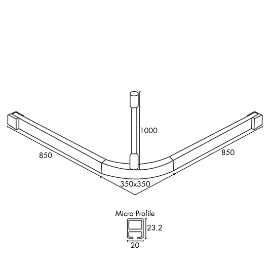 Modular Micro Shower Curtain Track 'L' Shaped - 1200mm x 1200mm - 1 Track