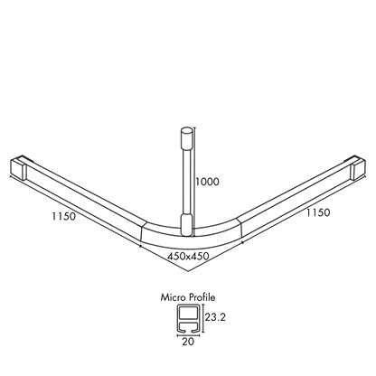 Modular Micro Shower Curtain Track 'L' Shaped - 1600mm x 1600mm - 1 Track