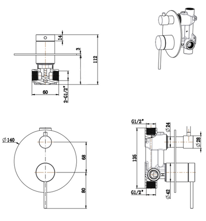 Mica Shower Mixer Diverter - 1P - TRIM KIT - Brushed Nickel