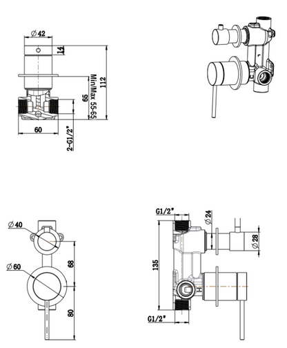 Mica Shower Mixer Diverter - 2P - TRIM KIT - Living Brass