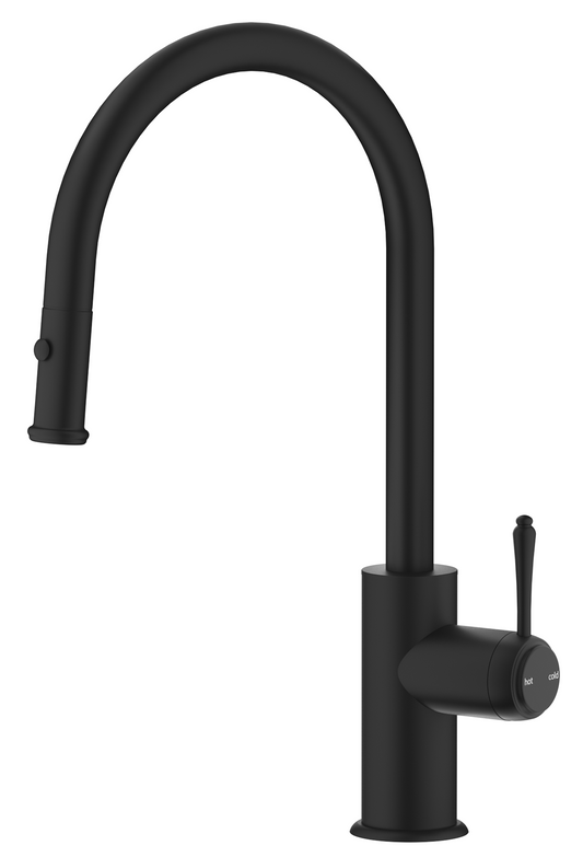 Mica Heritage Pull-Out Gooseneck Sink Mixer - Black