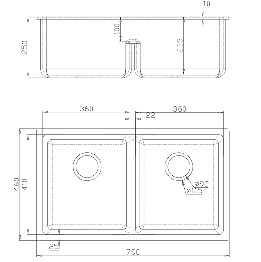Fomos Sink 790 x 460mm - Double Bowl - Black