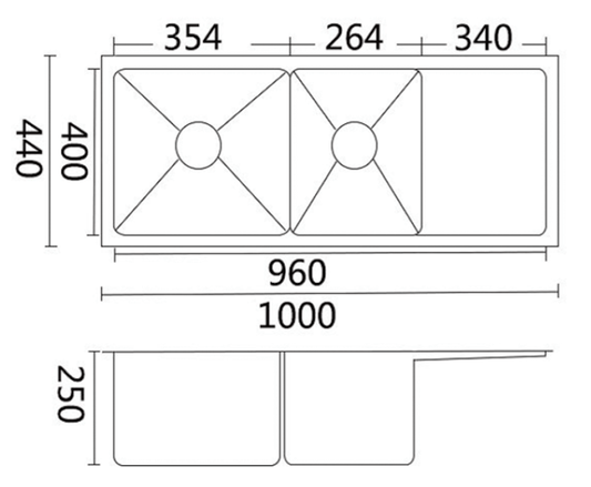 Luminare Sink 1000 x 440mm - Bowl & 3/4 w/ Drainer
