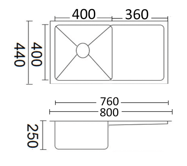 Luminare Sink 800 x 440mm - Single Bowl w/ Drainer