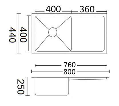 Luminare Sink 800 x 440mm - Single Bowl w/ Drainer