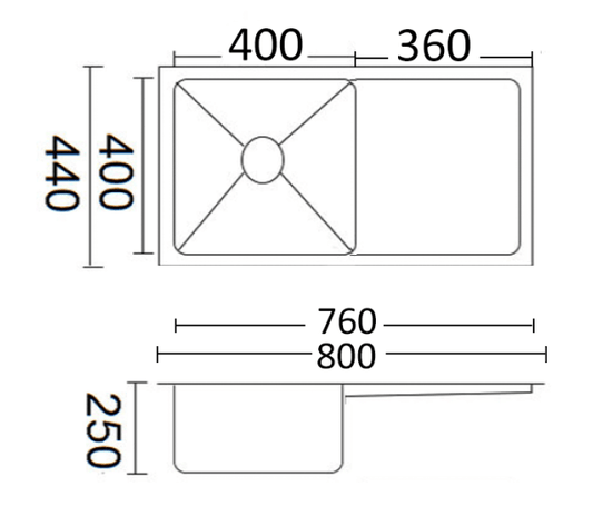 Luminare Sink 800 x 440mm - Single Bowl w/ Drainer