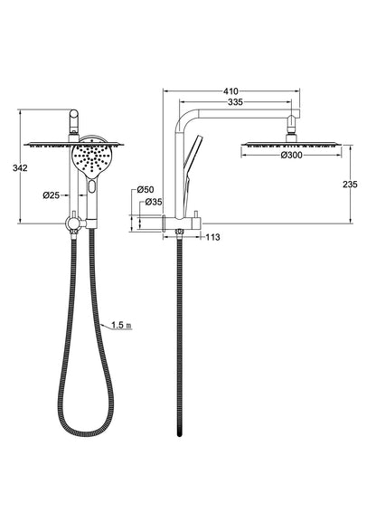 Souljet Short Shower Combination with 300mm Head - Chrome