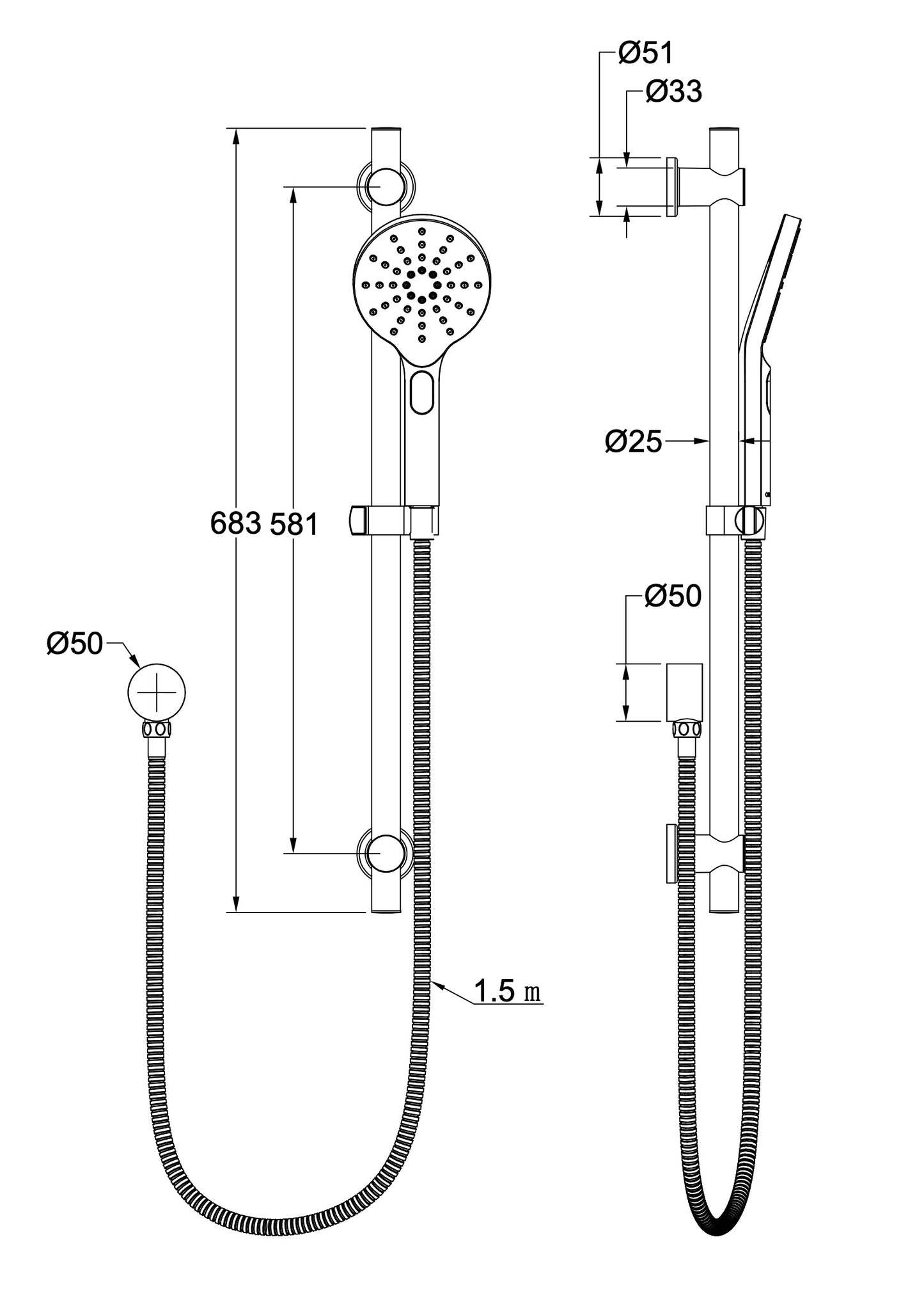 Souljet Sliding Shower Rail - Matte Black