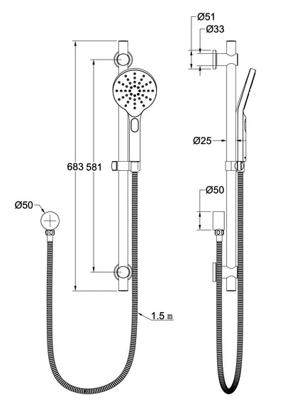 Souljet Sliding Shower Rail - Matte Black