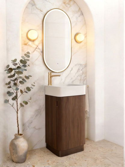 Maxi Space Saver Sable Walnut Fluted Curved Floor Standing Vanity
