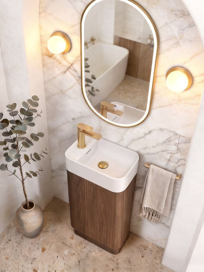Maxi Space Saver Sable Walnut Fluted Curved Floor Standing Vanity
