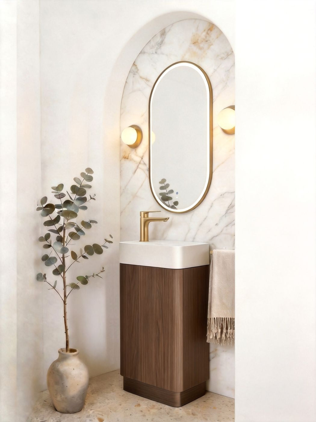 Maxi Space Saver Sable Walnut Fluted Curved Floor Standing Vanity