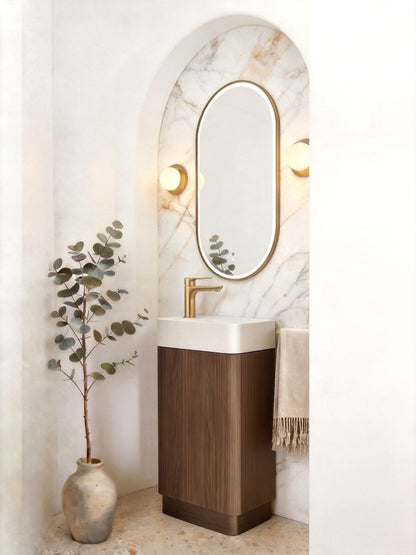 Maxi Space Saver Sable Walnut Fluted Curved Floor Standing Vanity