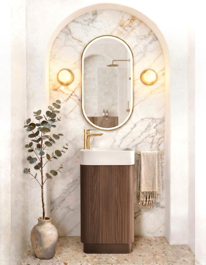 Maxi Space Saver Sable Walnut Fluted Curved Floor Standing Vanity