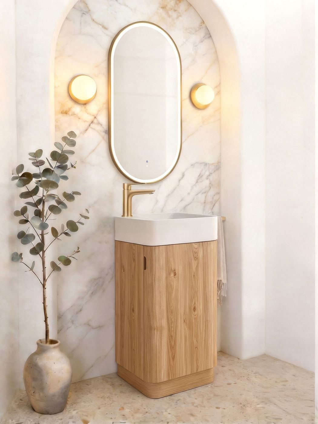 Maxi Space Saver Woodland Oak Curved Floor Standing Vanity