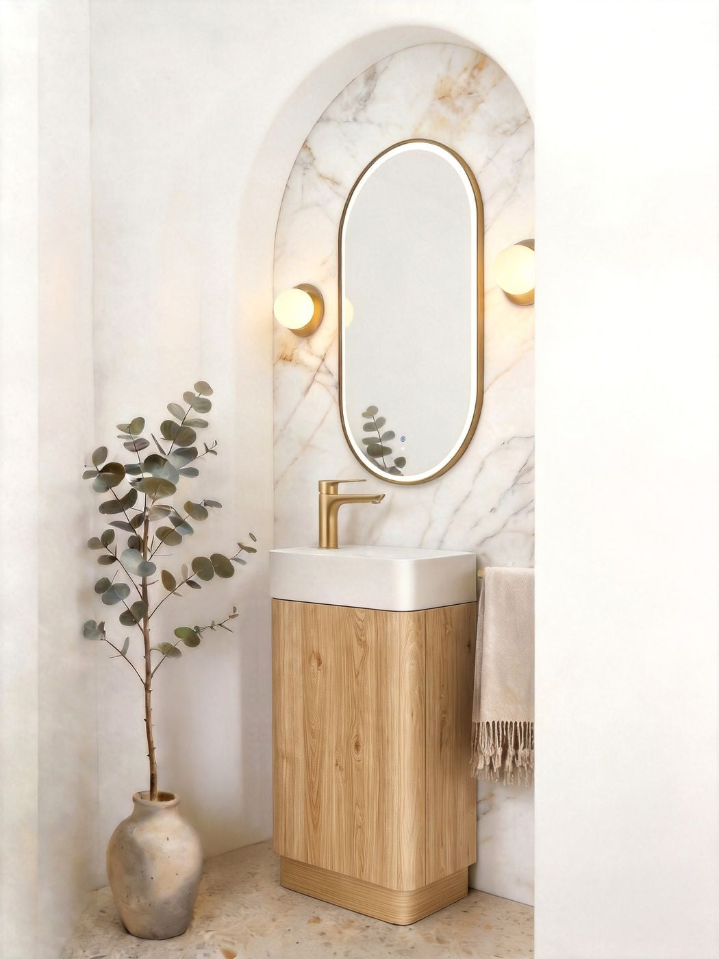 Maxi Space Saver Woodland Oak Curved Floor Standing Vanity