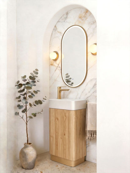 Maxi Space Saver Woodland Oak Curved Floor Standing Vanity
