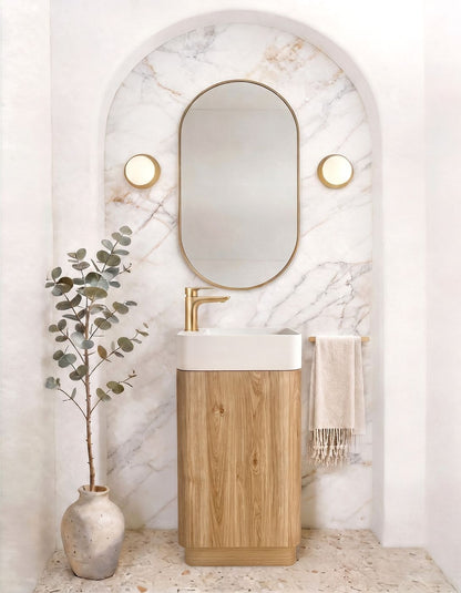 Maxi Space Saver Woodland Oak Curved Floor Standing Vanity