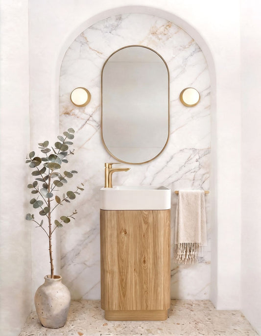 Maxi Space Saver Woodland Oak Curved Floor Standing Vanity
