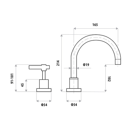 SABINE Lever Vanitee Hob Sink Set - Chrome