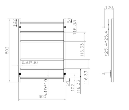 Spirit 6 Bar Heated Towel Rail - Gunmetal