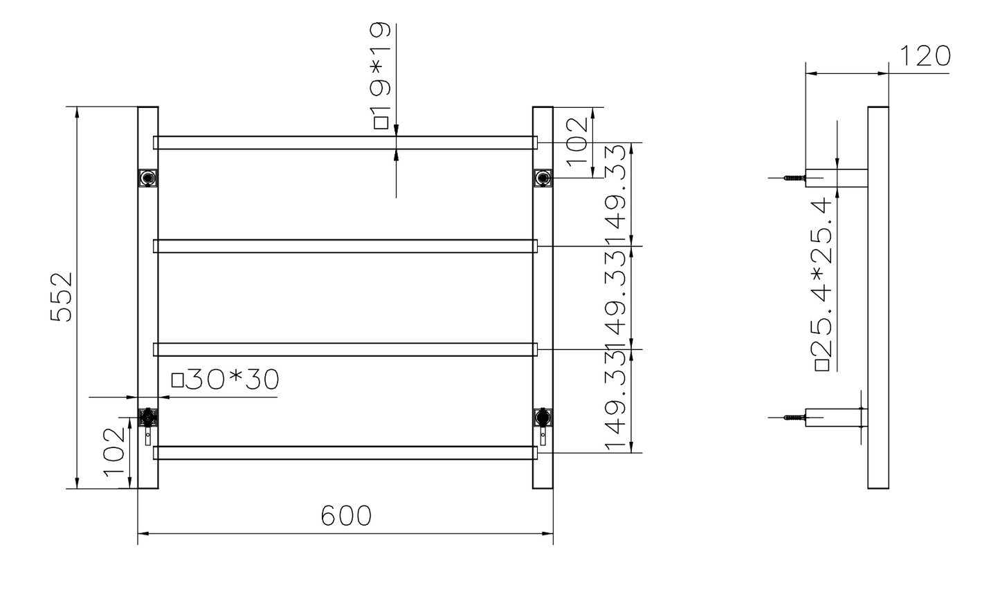 Spirit 4 Bar Heated Towel Rail - Brushed Nickel