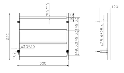 Spirit 4 Bar Heated Towel Rail - Brushed Nickel