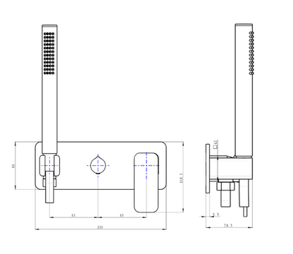 Zia 1-Plate Wall Mixer with Hand Shower Trim Kit - Brushed Brass