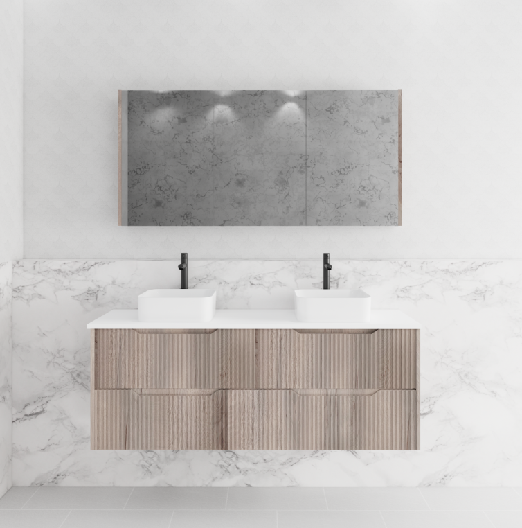 1500mm * White oak           * Fluted style          *  2 tiers                 4 Drawers                      * Wall Hung