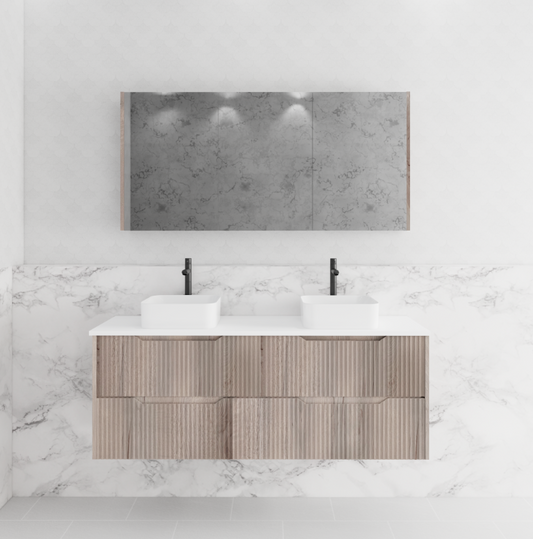1500mm * White oak           * Fluted style          *  2 tiers                 4 Drawers                      * Wall Hung