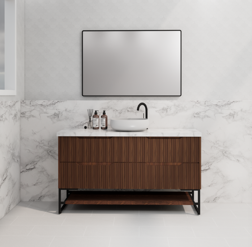 1500mm *Brown oak   *Fluted style                        * 2 tiers                 2 Drawers                           * Freestanding