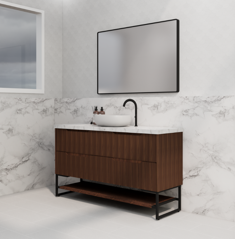 1500mm *Brown oak   *Fluted style                        * 2 tiers                 2 Drawers                           * Freestanding