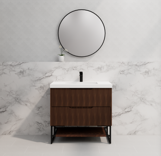 900mm Bali Freestanding Wall Hung Vanity - MDF - Brown oak