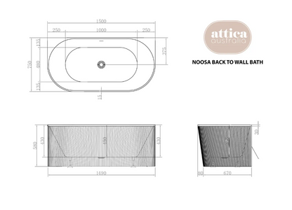 Attica Noosa 1700x800x580 Matte White Freestanding Bath with Overflow