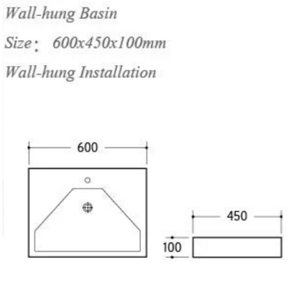 Wall Hung/Above Counter Gloss White Basin 600mm x 450mm x 100mm (No Overflow)