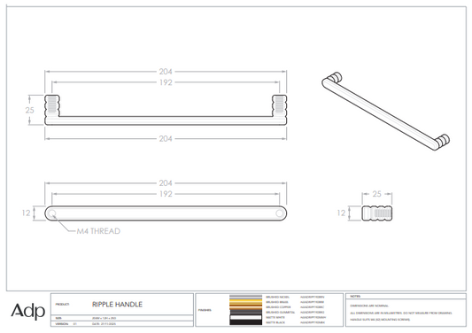 Ripple Handle 192 cc Matte White