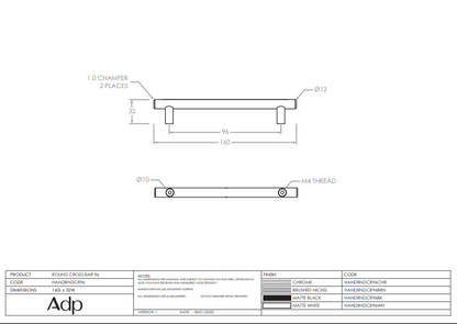 Rnd Cross Bar Handle 96 cc Matte Black