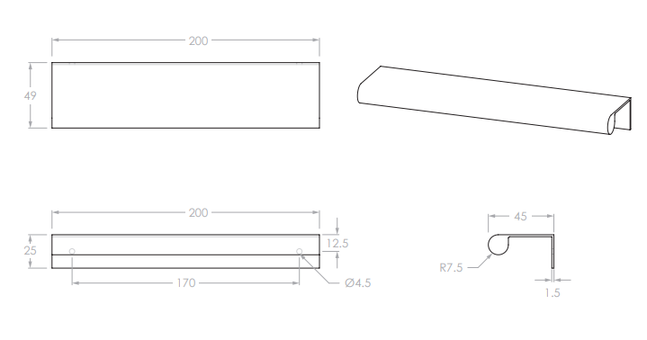 Francis Handle 200mm Brushed Gunmetal