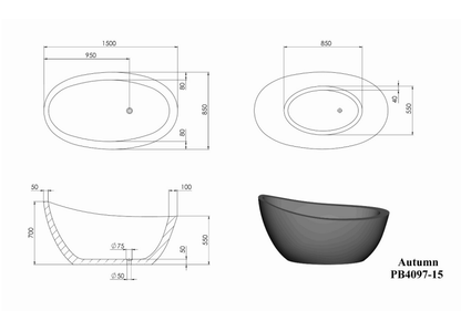 1500mm Pietra Bianca - Autumn Freestanding Bathtub