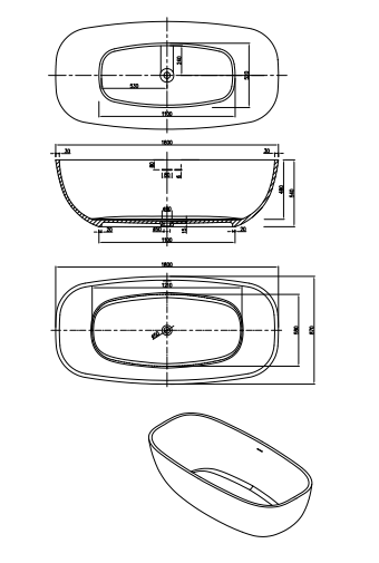 1800mm Pietra Bianca - Bora Freestanding Bathtub