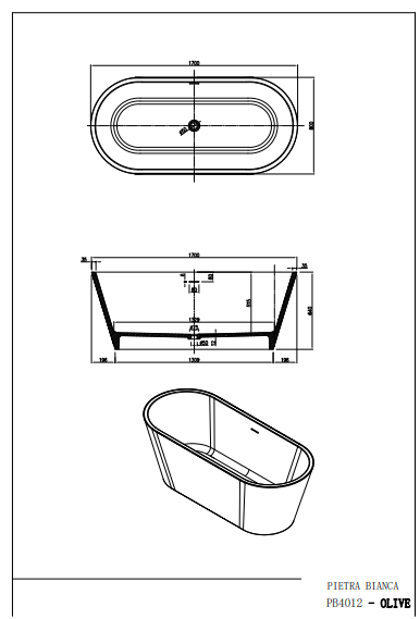 1700mm Pietra Bianca - Olive Freestanding Bathtub
