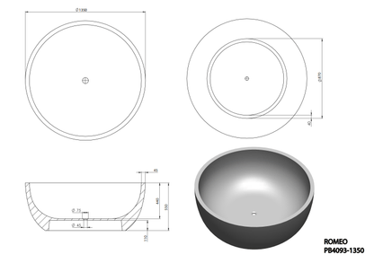 1500mm Romeo Freestanding Stone Bathtub -
  1500 Dia x600 mm | PB4093 -15