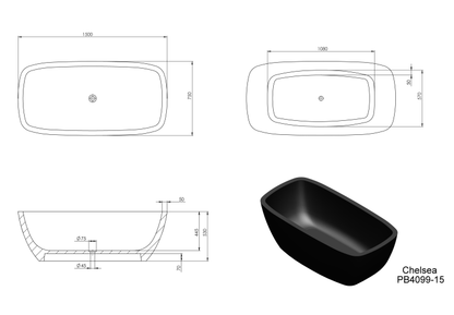 1500mm Pietra Bianca - Chelsea Freestanding Bathtub
