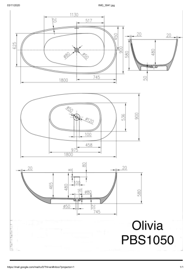 1800mm Pietra Bianca - Olivia Freestanding Bathtub
