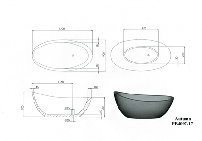 1700mm Pietra Bianca - Autumn Freestanding Bathtub