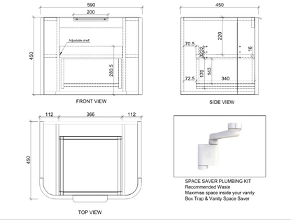 600mm *Matt white plywood              * Big curved edge shaker style                       *1 tier  1 Drawer                      * Wall Hung
