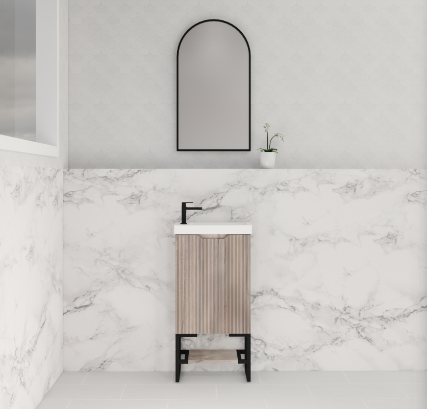 450mm * White oak   *Fluted style                        *1 door                         *Freestanding                    * mini vanity * Poly Top Included