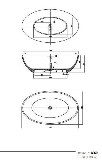 1760mm Pietra Bianca - Coco Freestanding Bathtub